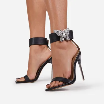 Sexy Puse Sieviešu Sandales Dāmas Plānas Skaidrs Augstpapēžu Sandales Atvērtu Purngalu Jelly Kurpes Modes Caurspīdīga Kristāla Rhinestone Sandales