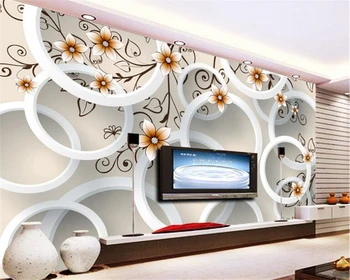 Beibehang tapetes dzīvojamā istabā Moderno roku apgleznoti ziediem 3D aprindās TV fona sienas tapetes, abstract art gleznojumi