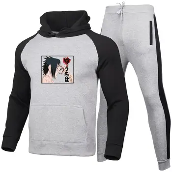Naruto Sasuke perifērijas apmācību tērps, sporta tērps, vieglatlētikas gadījuma izšūšanas vīriešu pelēkā vārna + rudens un ziemas sporta krekls