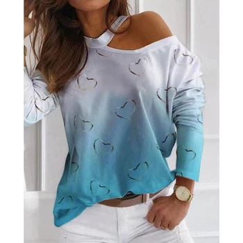 Karstā Pārdošanas 2021 Jaunā Sieviešu Modes Off Pleca T-Krekli Rudens Sexy Tshirts Pavada Ar Garām Piedurknēm Slim Fit Topi Gadījuma Dāmas