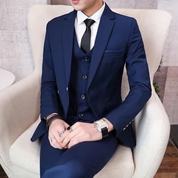 Slim Fit Uzvalks Modes Vīriešu Businesscasual Trīs gabals Uzvalku