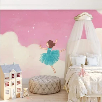 Milofi pielāgotas 3D tapetes sienas rozā mākonis baleta meitene princese istabu bērniem fona sienas apdare tapetes