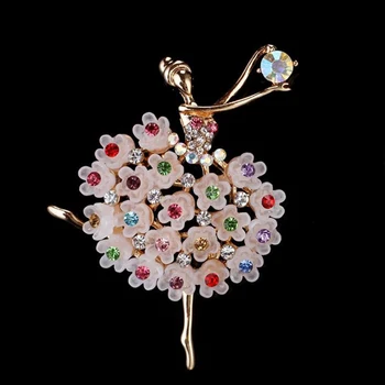 Luksusa Kristāla Broša Ballerinas Dejotājs Breastpin Krāsains Ziedu Sakausējuma Pārklājumu Sievietes, Meitenes Dāvanu