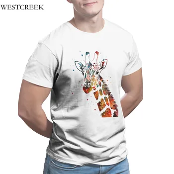Vīriešu T-krekls Žirafe Akvareļu Art Tee Kreklu Homme De Marque Vintage Groot Apaļā Apkakle Hip-Hop Tshirts 34432
