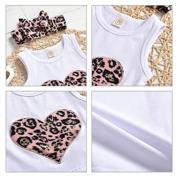 Muababy Set 3PCS Veste Bikses un Galvas Zīdaiņu Meitenēm, Vasarā Ziedu Apģērbu Tvertne Bikses Leopard Print Bērnu Ikdienas Apģērbs