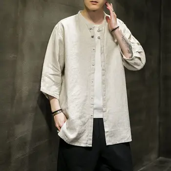 Neploha Vīriešu Ķīniešu Stila Krekli Sieviešu Kokvilnas Veļa Pusi Piedurknēm Topi Ir 2021. Modes vienkrāsainu Kreklu Apģērbs Vintage