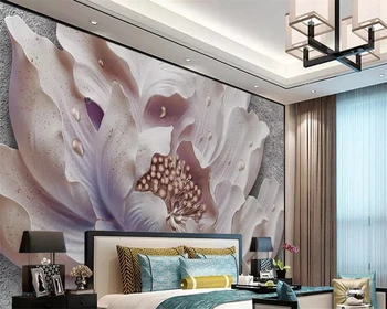 Beibehang Tapetes atmosfēru trīsdimensiju reljefa peoniju ziedu rotas dīvāns TV fona sienu apdare, 3d tapetes
