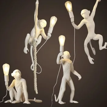 Radošā Mūsdienu Mākslas Dzīvnieku Modelēšana Sienas Lampas Zelta Balts Melns Mērkaķis Kaņepju Virves Lampa, Apģērbu Veikals, Retro Sveķu Lampas