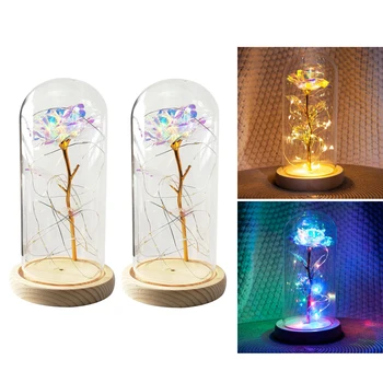 Krāsains Romantiska LED Spīd Stikla Gaismas Mākslīgo Rožu Ziedu Spuldzes Mājas Dekori