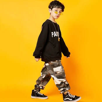 Drukāšanas Hip Hop Deju Tērpi Zēniem Džeza Ielu Dejas, Apģērbi Bērniem, Murgot, Apģērbs ar garām Piedurknēm Praksi Apģērbu DC3205
