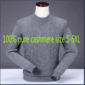 Jaunas Ielidošanas Modes Augstas Kvalitātes Ziemas Pure Cashmere Vīriešu Džemperis Gadījuma Izspēles Kakla Biezu Džemperi Plus Izmērs S-4XL 5XL 6XL