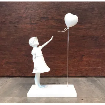 Ziemeļvalstu 27cm Jauna Meitene Ar Balonu Statujas, kas Peld Baloni Meitene Grafiti Mākslas Skulptūru Sveķu Kuģiem, Mājas Dekors Dzimšanas dienas Dāvanu A1186