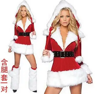 Sexy Cosplay Apakšveļa Sarkans Ziemassvētku Vestidos garām Piedurknēm Sexy Pieaugušo Erotiska Kostīmi, Cepure, Kāju Uzstādīt Iedomātā Kleitas Sievietēm WL35