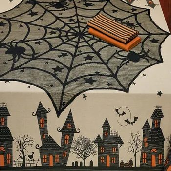 Halloween Black Spider Web Galdautu Garā Galda Galdautu Apaļā Galda Galdautu Aizkaru, Aizkaru Audums Halloween Dekorēšanai