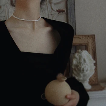 Vienkārši Imitācija Pērle sānslīdi kaklasaite Kaklarota Apkakles Clavicle Ķēdes Sievietes Šarmu Vintage Pērļu Kaklarota Kāzu Rotaslietas Meitene Dāvanu