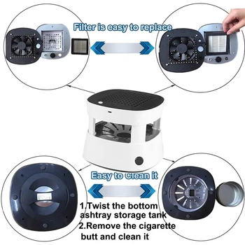 3 in 1 Daudzfunkciju pelnu trauku Bezdūmu Pārnēsājamo pelnu trauku Filtrs USB Lādējamu Auto/Indoor/Outdoor Aizsargātu Veselību