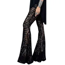 Elegants Sequin Plaša Kāju Bikses Sieviešu Augstās Jostasvietas Bikses Modes Elastīgās Bikses Vaļīgas Bikses Streetwear Puse Deju Uzliesmoja Kājas