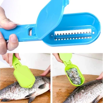 1Pc Plastmasas Zivju Zvīņām Kabaču Skrāpi Zivju Tīrīšanas Instruments, kas Apkopo Svari Ierīce, ar Vāciņu, Mājas Virtuve, ēdienu Gatavošanas