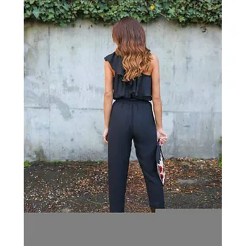 Sieviešu Romper Cietā Vienu Plecu Piedurknēm Playsuit Aukliņu Elegants Streetwear Sexy Dāmas Clubwear Playsuit Jumpsuit 4Colors