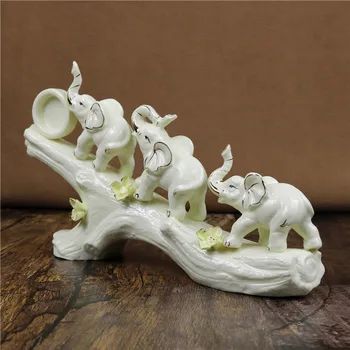 Porcelāna Ģimenes Ziloņu Skulptūras Roku darbs Keramikas Savvaļas Dzīvnieku Statuja Amatniecības Ornaments par Telpu Dekorēšana un Mākslas Kolekcija