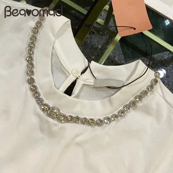 Bearomad Zīmola Dizainere Pavasara Vasaras Solid Color Long Sleeve Sieviešu T-Krekli O-Veida Kakla Modes Dimanti Satur Kokvilnas Topi Brīvs