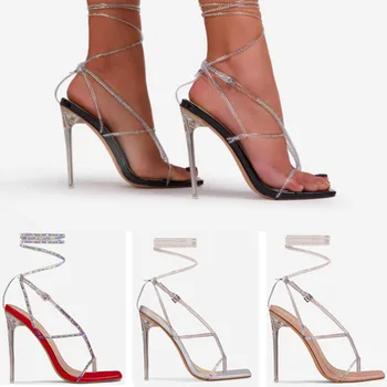 Jauno modes sandales sieviešu augstpapēžu kurpes duncis heels2021party rhinestone kāzu kleitā, foto uzņemšanas posms sieviešu kurpes