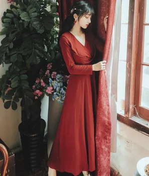 2019 jaunu modes sieviešu apģērbs Vintage kleita ar garām piedurknēm kleita sievietēm