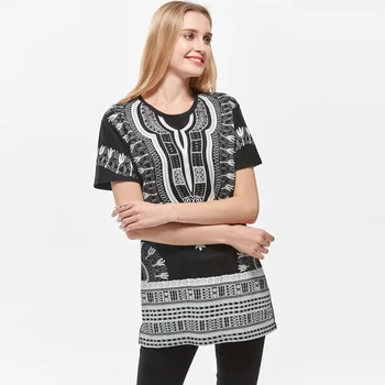 Boho Topi Unisex Black Etniskā Vintage Āfrikas Cilšu Dashiki Drukāt Top Krekls Kokvilnas T-Krekls