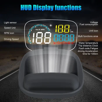 C600 Auto Head-up Displejs HD LED Krāsu Displejs OBD2 Diagnostikas Defektu Kodu Likvidēšanas Drošību Braukšanas Datora ātruma pārsniegšanu Signalizācija