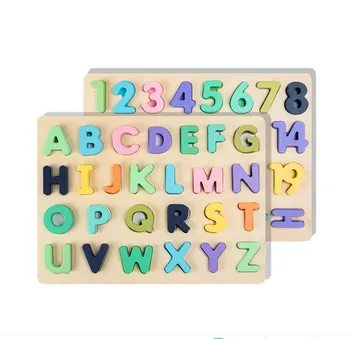 Bērniem Aritmētisko valdes Alfabēta Ciparu Jigsaw Puzzle Koka Montessori Agrīnās Mācīšanās Rotaļu 3D Krāsains Burti Valdes Bērniem