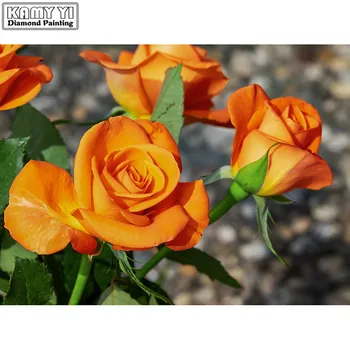 5D DIY Dimanta izšuvumi krustdūrienā Oranža roze Pilnu Kvadrātveida/Apaļā Dimanta mozaīkas Dimanta krāsošana apdare HYY