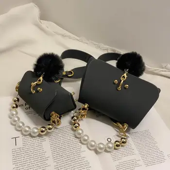 Mini Pērle Tote Soma Ir 2021. Modes New Augstas kvalitātes Matēts PU Ādas Sieviešu Dizainers Rokassomu Hairball Plecu Messenger Bag