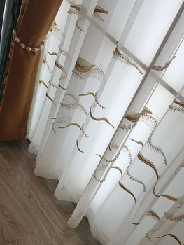 Eiropas Stila Izšūti ar Pērlītēm Milzīgais Logu Aizkari Dzīvojamā Istaba Guļamistaba Skaistu 3D Tilla Kalniem Modeli Pasūtījuma