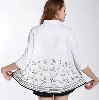 Sieviešu Elegants pavasara rudens gadījuma zaudēt kokvilnas, balts krekls dāma vintage valsts izšuvumi blūze Tees TB558