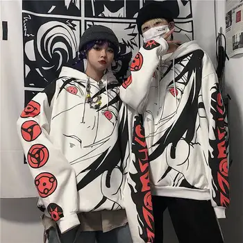 Anime Naruto Hoodies Streetwear Pāris Ziemas Mētelis Modes Zaudēt Karikatūra Sasuke Japāna Pelēkā Vārna Sporta Krekls Unisex Pelēkā Vārna Vīriešu Sieviešu