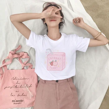 Persiku Sula Japanses Estētisko Harajuku T-krekls Meitenēm 90s Kawaii Sievietes Baltā Tee Vasaras Gadījuma Tumblr Vogue Mash Up Tshirt Topi