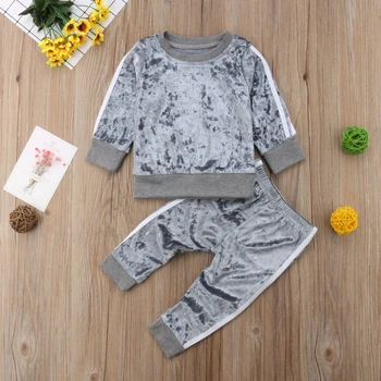 2018 Gadījuma Rudens Bērniem, Baby Meitene Samta Top Sporta Krekls Bikses Bikses Apģērbs, Apģērbu Komplekts