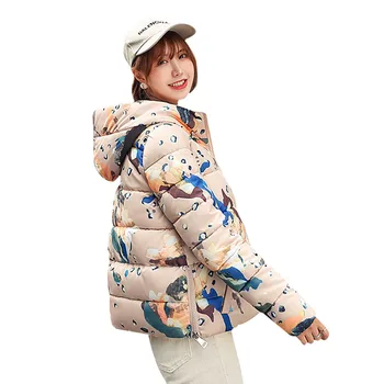 2019 sieviešu parka kokvilnas īso kapuci jaka, mētelis sieviešu modes drukāt zaudēt gadījuma dāmas jaunas ziemas jaka casaco feminino