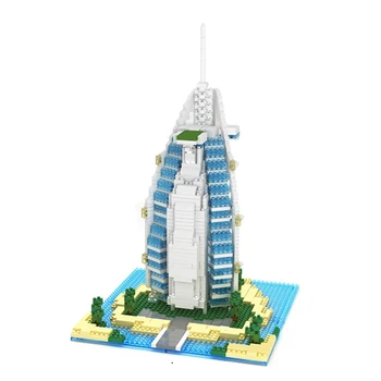 YZ 052 Pasaules Slaveno Arhitektūras Burj Al Arab Hotel 3D Modeli Mini Dimanta Ēkas Mazo Blokus, Ķieģeļus Rotaļlieta Bērniem, kas nav Kaste