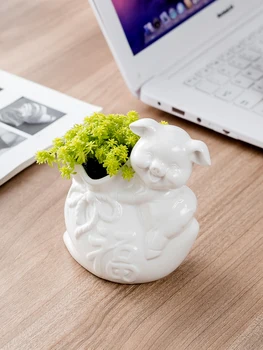 Augu mīkstus keramikas puķu pods Cute karikatūra dzīvnieku violeta smilšu cūku Balta porcelāna Mazo