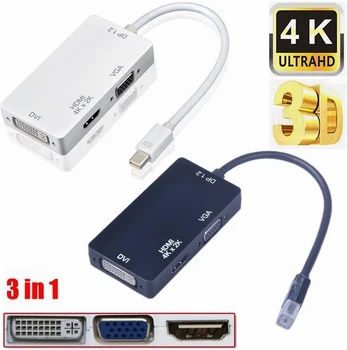 4K 3 In 1 Mini mini displayport DP Thunderbolt uz DVI, VGA, HDMI Pārveidotājs HD Adaptera kabelis, iMac, Mac Mini Pro Gaisa Grāmata