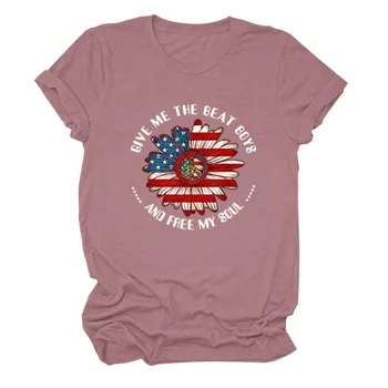 DOD MAN SITA ZĒNU Saulespuķu Amerikāņu Karogu Druka Sievietes Neatkarības Dienu T-krekls Vasaras Plus Lieluma Harajuku T Topi