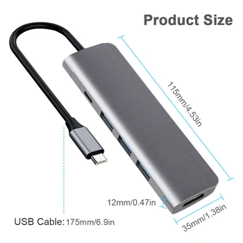5 in 1 C Tipa RUMBU, Multi USB 3.0 HUB HDMI Adapteris Doks MacBook Pro Huawei Mate 30 USB-C 3.1 Portu Sadalītājs C Tipa RUMBU