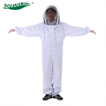 Balts Kokvilnas Profesionālās Vēdināmā Pilna Ķermeņa Biškopības Uzvalks Sabiezēt Unisex Dizaina Siāmas Bišu Apģērbu Atkārtoti Safty Uzvalks