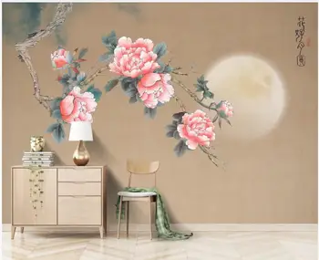 Tapešu 3 d pielāgotu jebkura izmēra 3d sienas sienas sienas Ķīniešu stilā peoniju ziedu mēness, foto tapetes dzīvojamā istabā