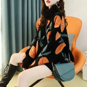Ulzzang Ielu Stilu, Sievietes Lielgabarīta Ilgi augstu uzrullētu apkakli Džemperis Ziemas korejas Gadījuma Y2k Džemperis ar Rīkles Sieviešu Modes Apģērbi