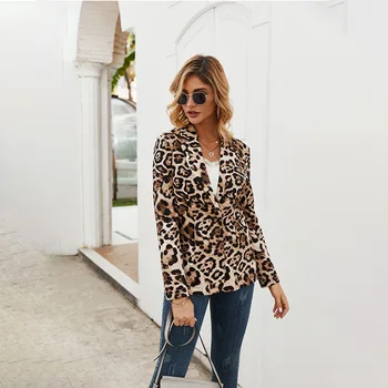 Sieviešu Virsdrēbes Leopard Mazo Uzvalks 2019. Gada Rudens un Ziemas Sieviešu Slim Ķermeņa Ilgi Tērpi Modes Vienu Pogu Sieviete Leoparda Mētelis