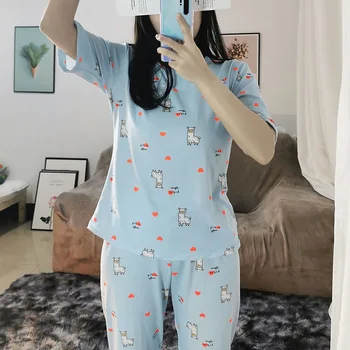 Pavasarī, Vasarā Jaunu Produktu Pidžamas Sieviešu Vasaras korejiešu stila Multiplikācijas filmu Cute Maz Dāmas Mājas Atpūtas Uzvalks-Ārējā Nodiluma