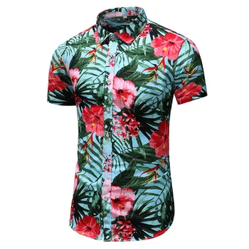 Plus 6XL 7XL Vasarā Pludmale Havaju Vīriešiem ar Īsām Piedurknēm Krekli Ziedu Iespiesti Krekls Mens Brīvdienu Puse Camisa Hawaiana Zīmola Krekli