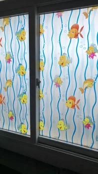 Karikatūra Bērnu zivju logu Plēves, ūdensnoturīgas uzlīmes, Home Decorbalcony bērnudārza bērnu istabas, vannas istaba Stikla Uzlīmes 80*200cm